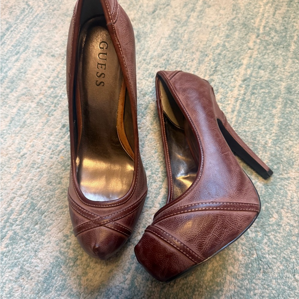 Guess Women's Dark Brown Leather Heels